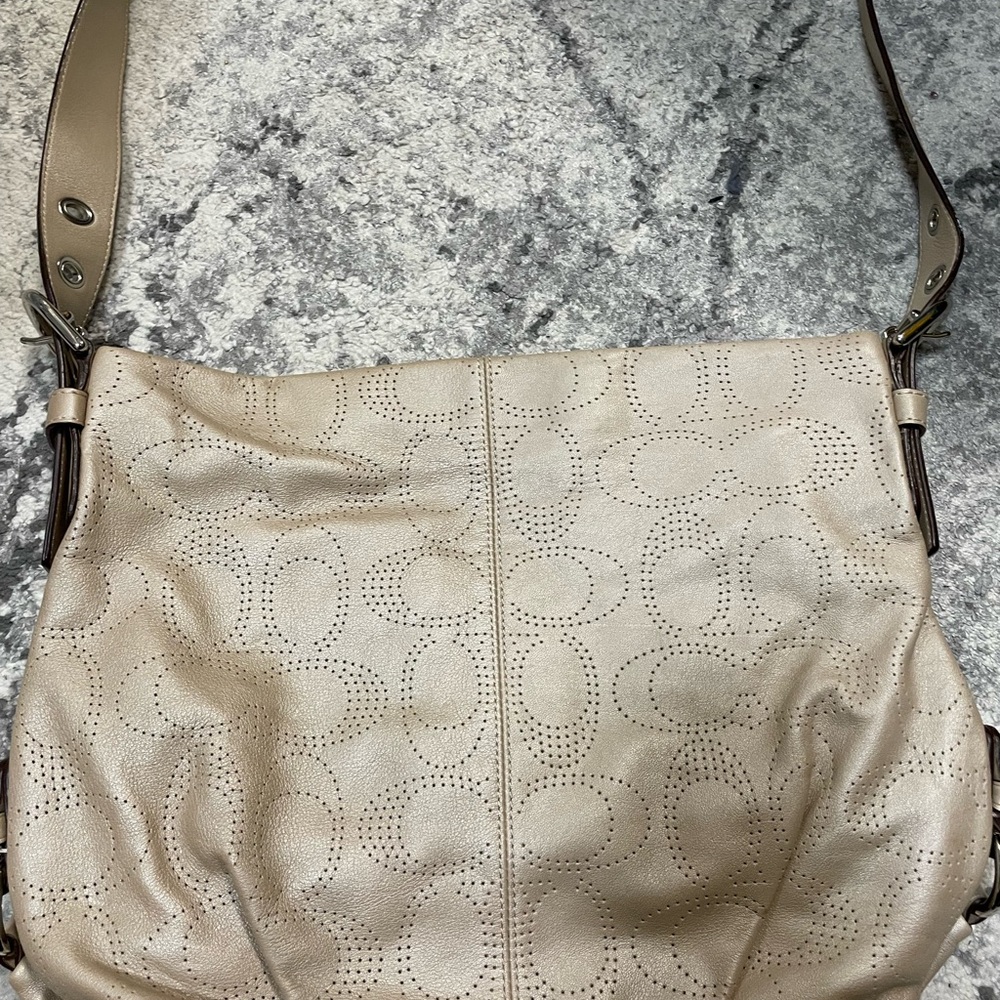 Coach beige with a gold sheen Perforated Shoulder Bag